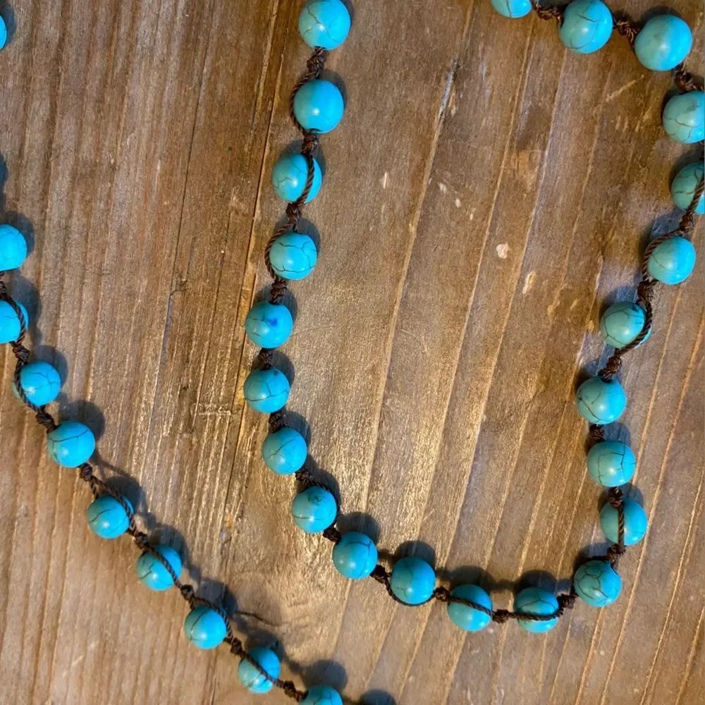 Turquoise Colored Beaded Long Necklace